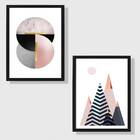 Kit 2 Quadros Geométricos Rosê Com Preto 24x18cm Moldura:made