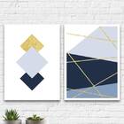 Kit 2 Quadros Geométricos Tons De Azul 33x24cm Moldura:madeir