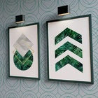 Kit 2 Quadros Geométricos Verdes Folhas 24x18cm - Com Vidro M