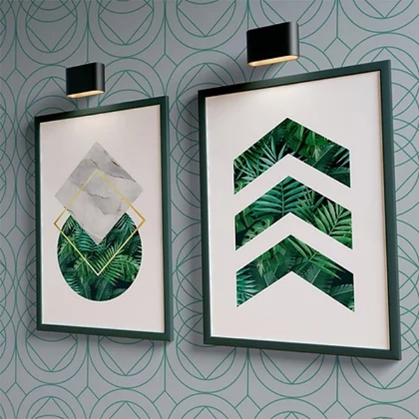 Kit 2 Quadros Geométricos Verdes Folhas 45x34cm Moldura:madei