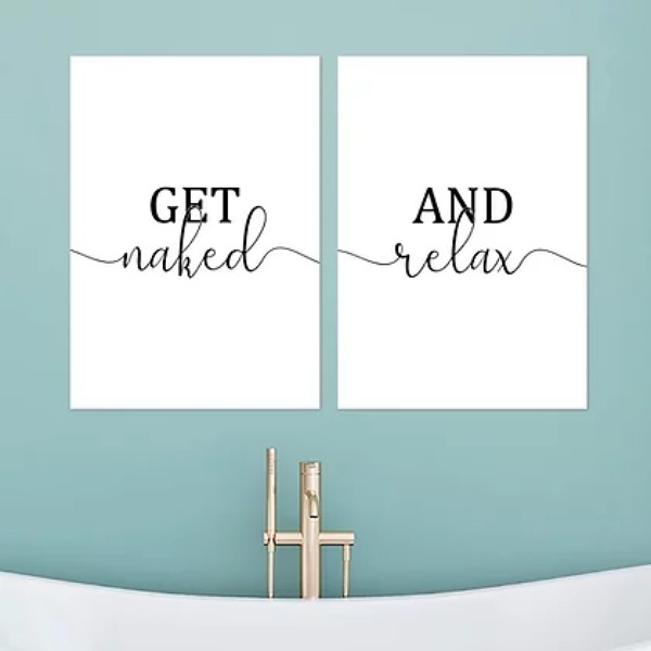 Kit 2 Quadros Get Naked And Relax 45x34cm - Com Vidro Moldura
