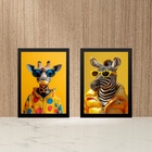 Kit 2 Quadros Girafa E Zebra Fashion De Óculos 45x34cm Moldur