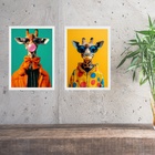Kit 2 Quadros Girafas Modernas Coloridas Fashion 45x34cm - Co