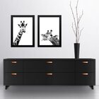 Kit 2 Quadros Girafas Preto E Branco 24x18cm Moldura Preta
