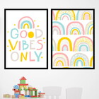 Kit 2 Quadros Good Vibes Arco-íris 33x24cm - Com Vidro Moldur