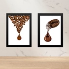 Kit 2 Quadros Gotas Grãos De Café 45x34cm - Com Vidro Moldura