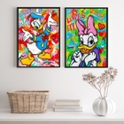 Kit 2 Quadros Grafite Margarida E Donald 33x24cm - Com Vidro