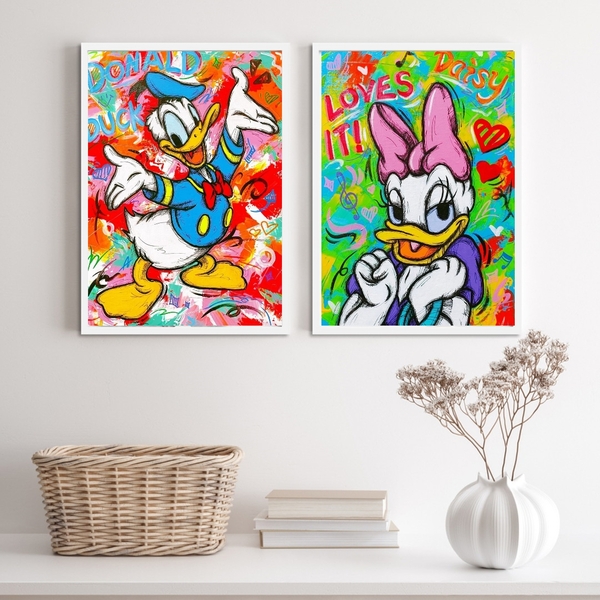 Kit 2 Quadros Grafite Margarida E Donald 45x34cm Moldura:made