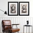 Kit 2 Quadros Grandes Budas Cinza - 60x48cm Moldura:madeira B