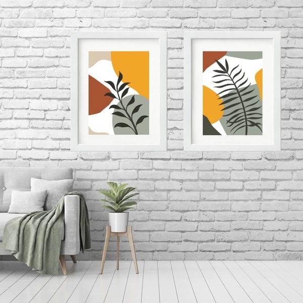 Kit 2 Quadros Grandes Folhas Abstratas - 60x48cm Moldura:made