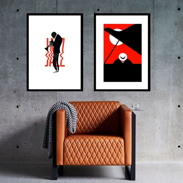 Kit 2 Quadros Grandes Jazz - 60x48cm Moldura:madeira Preta