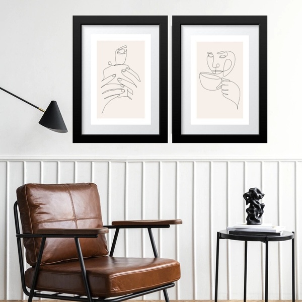 Kit 2 Quadros Grandes Minimalistas Café - 60x48cm Moldura:mad