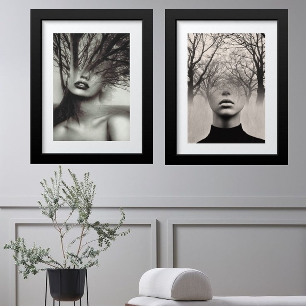 Kit 2 Quadros Grandes Mulher Árvore - 60x48cm Moldura:madeira