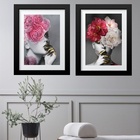 Kit 2 Quadros Grandes Mulher Flores - 60x48cm Moldura:madeira