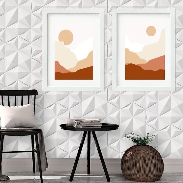 Kit 2 Quadros Grandes Paisagem Boho - 60x48cm Moldura:madeira