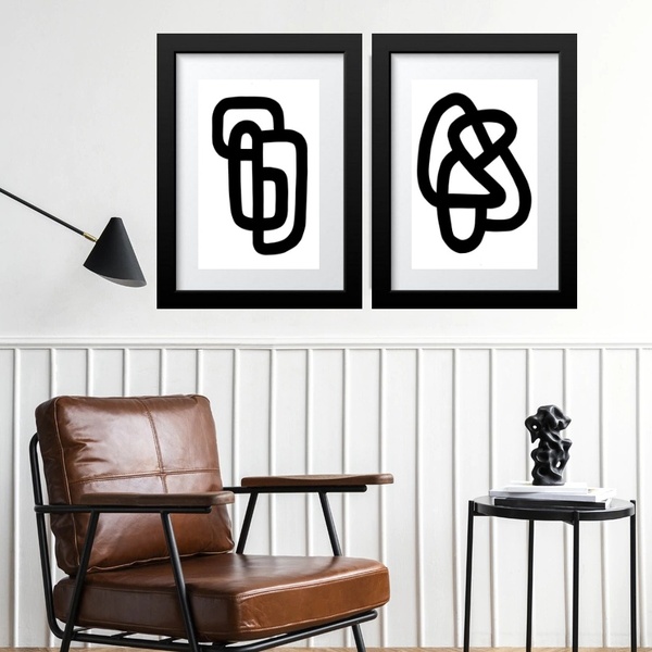 Kit 2 Quadros Grandes Ultra Minimalistas - 60x48cm Moldura:ma