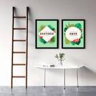 Kit 2 Quadros Gratidão E Amor - Tropical 33x24cm - Com Vidro