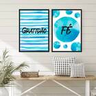 Kit 2 Quadros Gratidão E Fé Azul 33x24cm - Com Vidro Moldura: