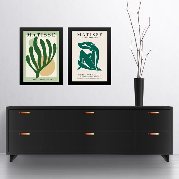 Kit 2 Quadros Gravuras Artes Matisse Verdes 24x18cm Moldura B