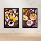Kit 2 Quadros Gravuras Café Da Manhã 24x18cm Moldura Preta