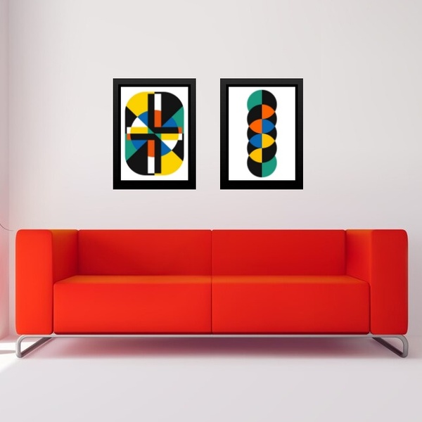 Kit 2 Quadros Gravuras Coloridas Bauhaus 45x34cm Moldura Bran