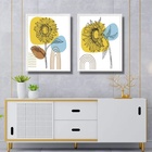 Kit 2 Quadros Gravuras Girassóis Boho 33x24cm Moldura Branca