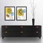 Kit 2 Quadros Gravuras Girassóis Boho 45x34cm Moldura Branca