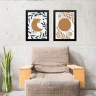 Kit 2 Quadros Gravuras Luas Boho 24x18cm - Com Vidro Moldura