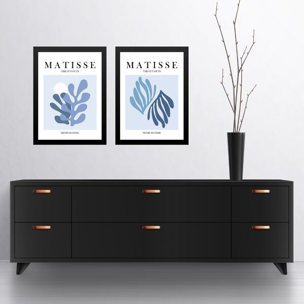 Kit 2 Quadros Gravuras Matisse Degradê Azul 33x24cm Moldura B