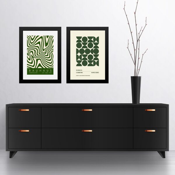 Kit 2 Quadros Gravuras Matisse Verdes 24x18cm Moldura Preta