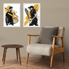 Kit 2 Quadros Gravuras Tenistas - Preto E Amarelo 33x24cm - C