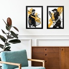 Kit 2 Quadros Gravuras Tenistas - Preto E Amarelo 33x24cm Mol