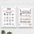 Kit 2 Quadros Guia Da Lavanderia Rosa 33x24cm Moldura:madeira