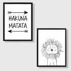 Kit 2 Quadros Hakuna Matata Leãozinho 45x34cm - Com Vidro Mol