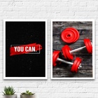 Kit 2 Quadros Halteres De Academia You Can 33x24cm Moldura:ma