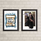 Kit 2 Quadros Harry Potter Aquarela 45x34cm Moldura:madeira P