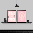 Kit 2 Quadros Home Office Feminino 33x24cm Moldura:madeira Br