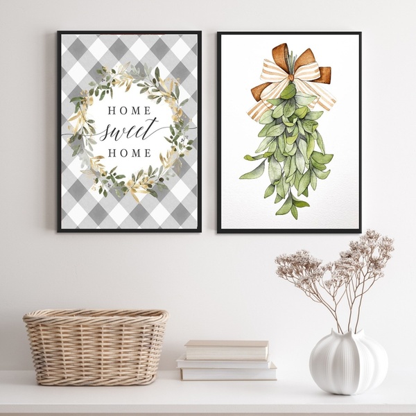 Kit 2 Quadros Home Sweet Home - Plantinha 24x18cm - Com Vidro