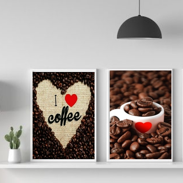 Kit 2 Quadros I Love Coffee Fotografia Grãos 24x18cm - Com Vi