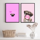 Kit 2 Quadros I Love Pugs 24x18cm Moldura:madeira Preta