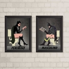 Kit 2 Quadros Identificarores De Banheiro Masculino feminino