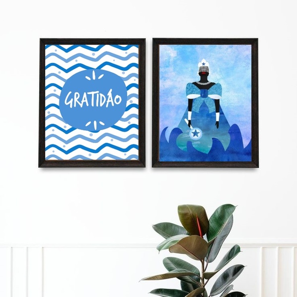 Kit 2 Quadros Iemanjá - Gratidão 45x34cm Moldura:madeira Preta