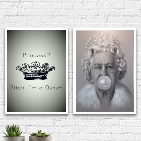 Kit 2 Quadros I´m A Queen 45x34cm - Com Vidro Moldura:madeira