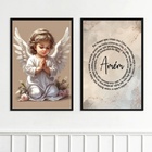 Kit 2 Quadros Infantis Anjinho - Pai Nosso 24x18cm Moldura Br