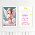 Kit 2 Quadros Infantis Anjinho Rezando 45x34cm Moldura Branca