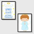 Kit 2 Quadros Infantis Anjo Da Guarda Azul 45x34cm Moldura:ma