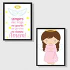 Kit 2 Quadros Infantis Anjo Da Guarda Rosa 33x24cm Moldura:ma