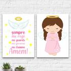 Kit 2 Quadros Infantis Anjo Da Guarda Rosa 33x24cm Moldura:ma