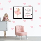 Kit 2 Quadros Infantis Bailarina - Sonhe Alto 45x34cm Moldura