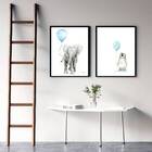 Kit 2 Quadros Infantis Bichinhos Balões 45x34cm Moldura:madei